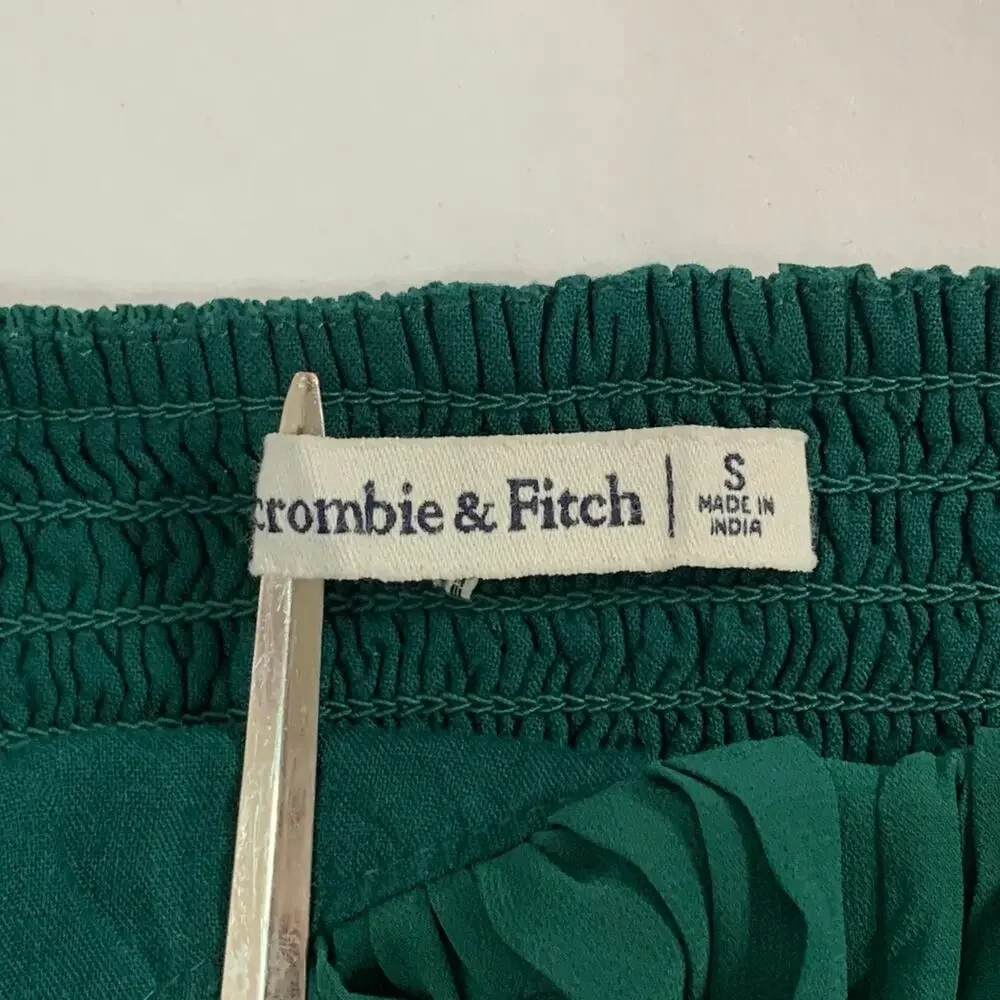 Abercrombie & Fitch Puff Sleeve Semi Sheer Top S Emerald Green Milkmaid Smocked